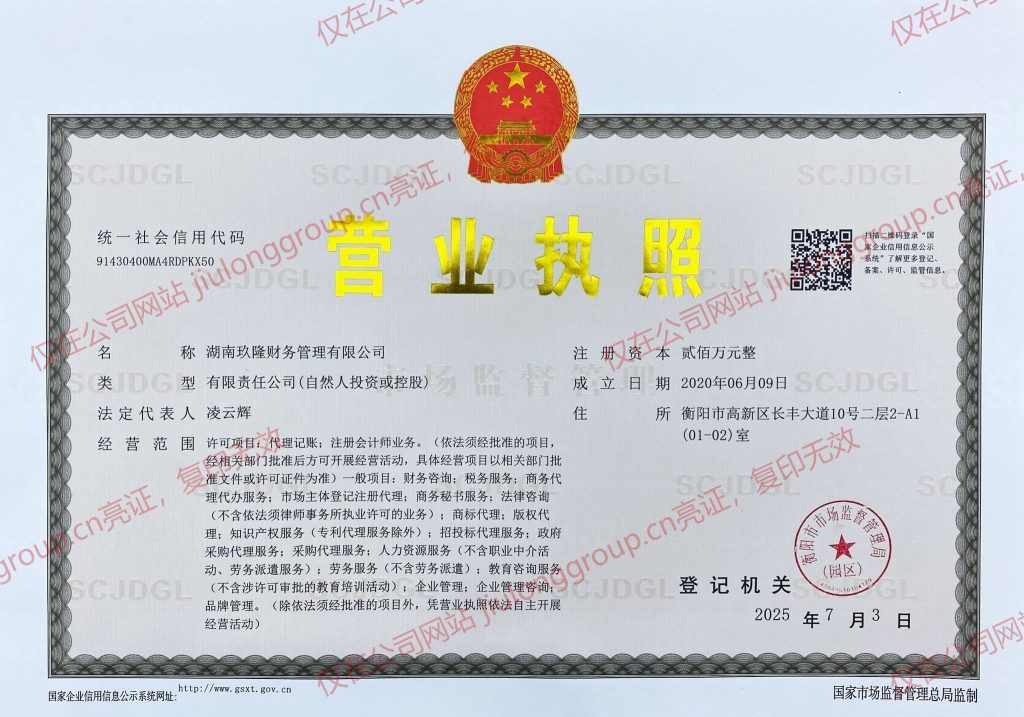 营业执照，湖南玖隆财务管理有限公司，统一社会信用代码 91430400MA4RDPKX50